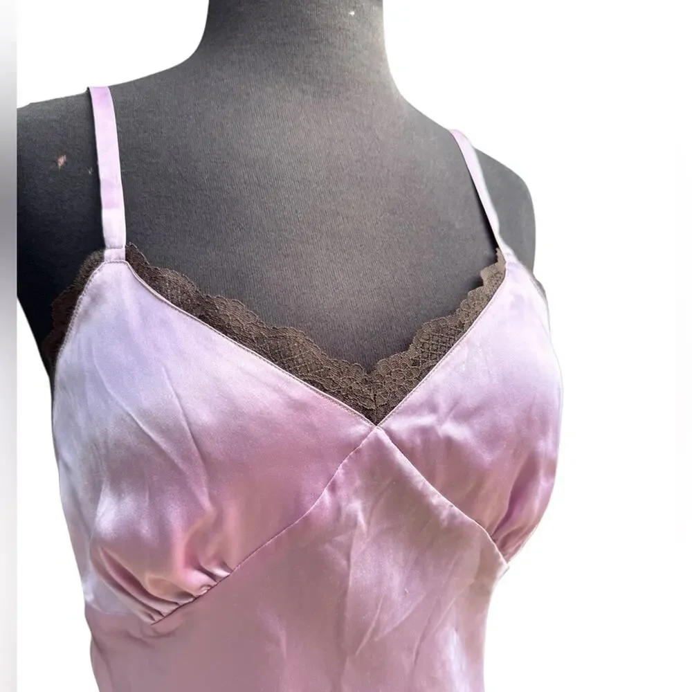 Vintage Y2K Old Navy Silk Babydoll Lace Trim Mini Slip Dress M Fairy Coquette - Picture 4 of 8